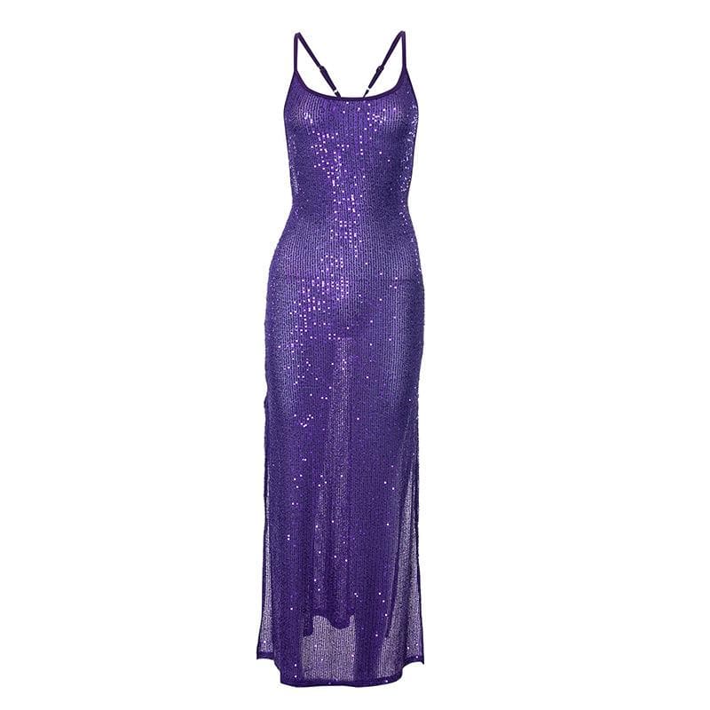 Glitter u neck see through backless cami maxi dress 9
