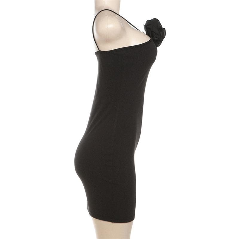 Flower applique solid sleeveless backless mini dress