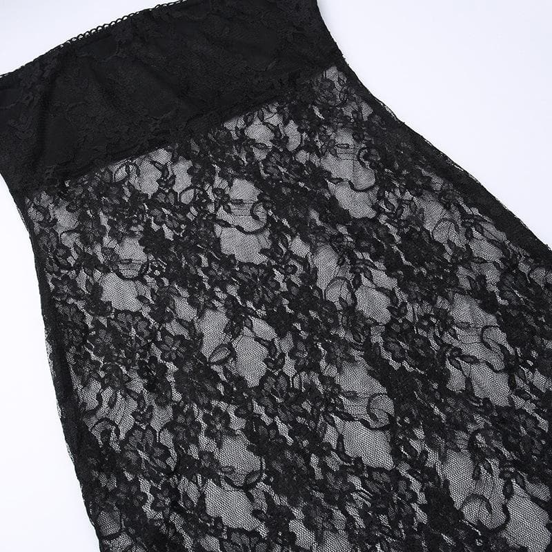 Strapless Sheer Floral Lace Side Slit Tube Mini Dress 6