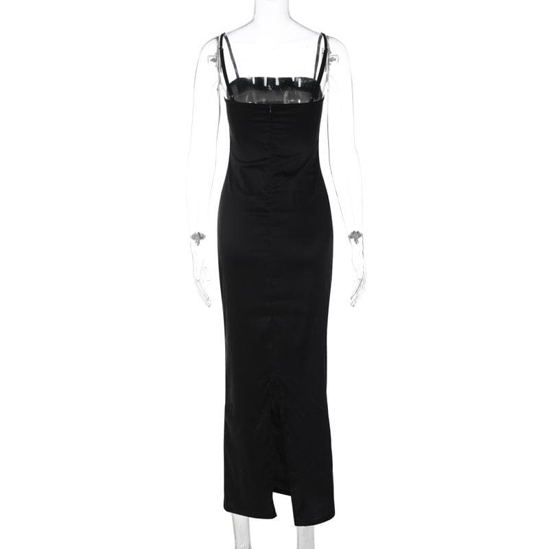 Beaded square neck slit zip-up backless cami maxi dress 5