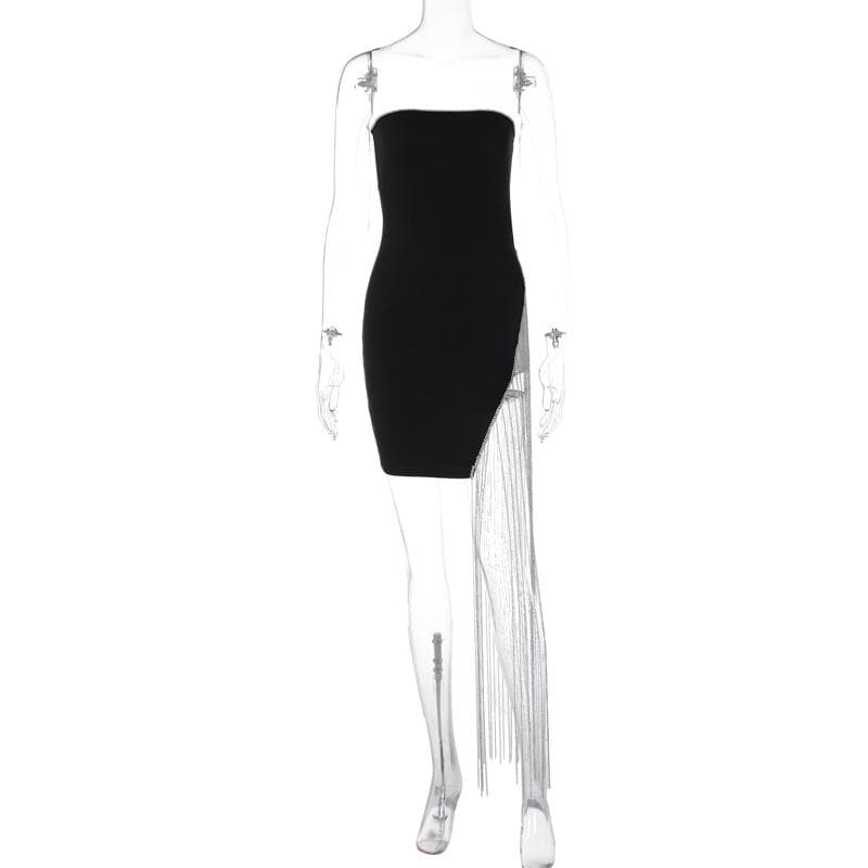 Beaded slit tassels backless patchwork tube mini dress 2