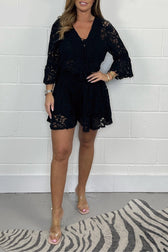 Crochet Lace V-Neck Flare Sleeve Two Piece Set 5