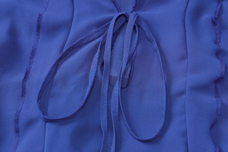 Slit chiffon see through long sleeve v neck self tie maxi dress 9