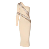 Long sleeve mesh backless one shoulder midi dress 3