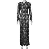 Lace see through long sleeve solid crewneck maxi dress 3