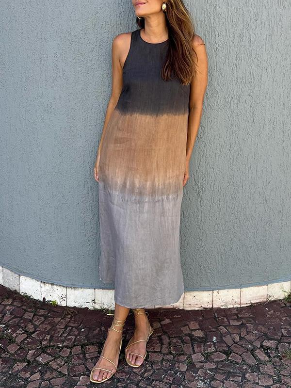 Tie Dye Ombre Sleeveless Midi Dress
