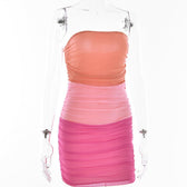 Mesh patchwork contrast ruched tube mini dress 3