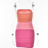 Mesh patchwork contrast ruched tube mini dress 4
