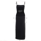 Mesh patchwork zip-up solid backless ruched cami midi dress 2