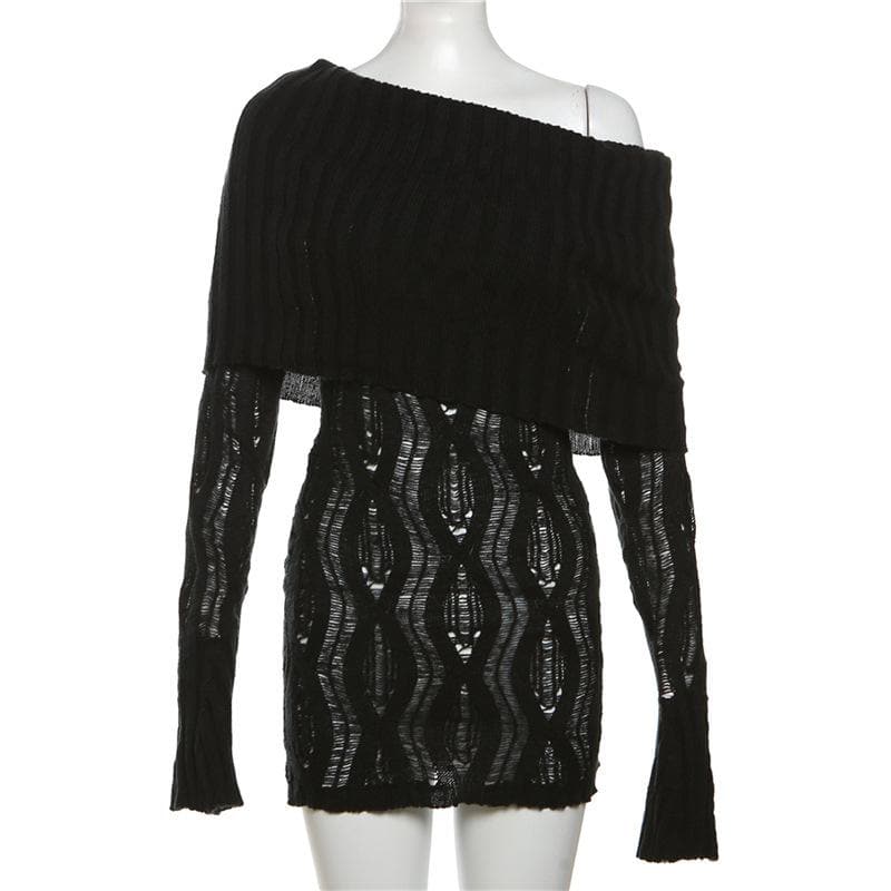 Crochet off shoulder long sleeve hollow out mini dress 2