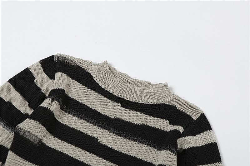 Crochet striped contrast long sleeve crewneck mini dress 10