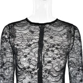 Lace see through long sleeve zip-up self tie ruched mini dress 7