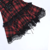 Zip-up lace hem lace up plaid backless mini dress 4