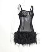 Mesh see through feather sleeveless backless mini dress 4