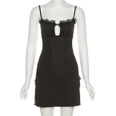 Lace hem solid hollow out backless slit cami mini dress 3