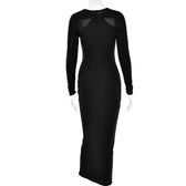 Long sleeve beaded zip-up hollow out patchwork maxi dress 6