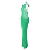 Crochet solid halter backless self tie maxi dress 7