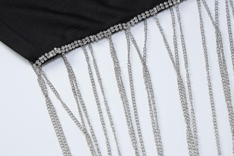 Beaded slit tassels backless patchwork tube mini dress 4