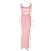 Ruched solid lace up backless cowl neck maxi dress 6
