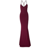 Ruched solid backless cross back v neck lace up maxi dress