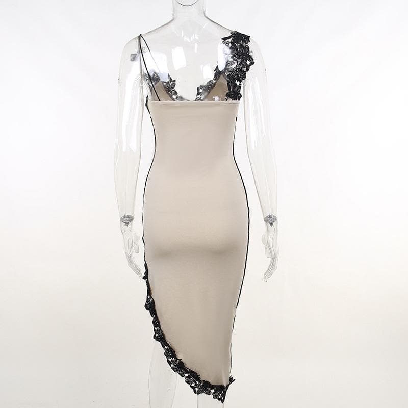 Contrast Floral Lace Applique V-Neck Cami High Split Midi Dress 4