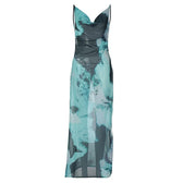 Slit chiffon tie dye contrast backless cowl neck cami maxi dress 2