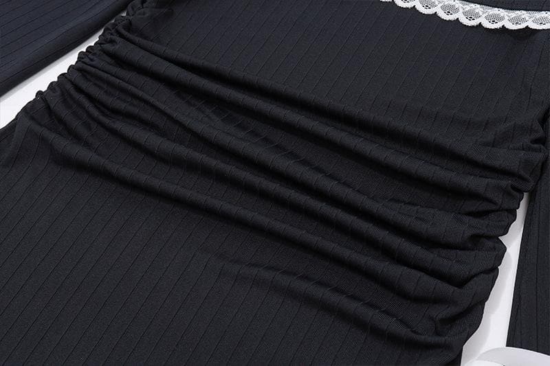 Off shoulder long sleeve lace hem bowknot mini dress 6