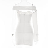 Solid one shoulder o ring hollow out mesh backless mini dress 4