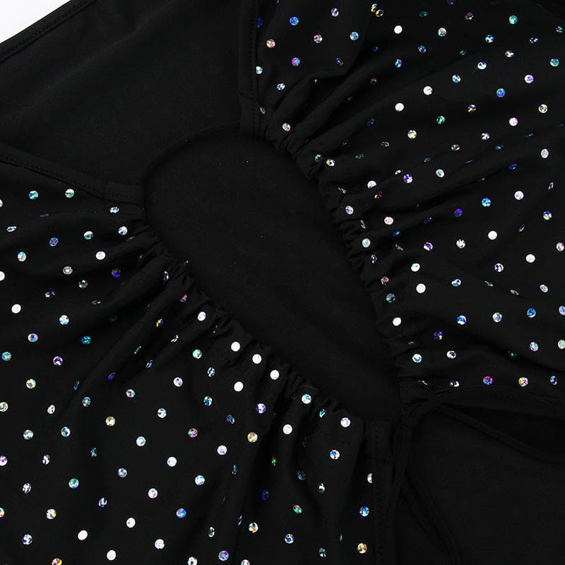 Polka dot contrast hollow out long sleeve mesh midi dress 5