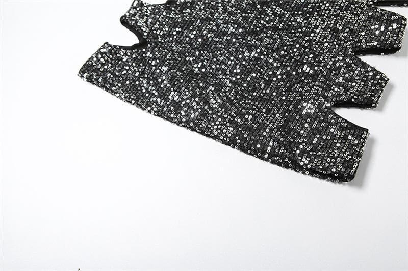 Glitter hollow out high neck button sleeveless mini dress 6