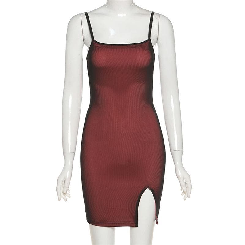 Mesh slit square neck irregular backless cami mini dress 9