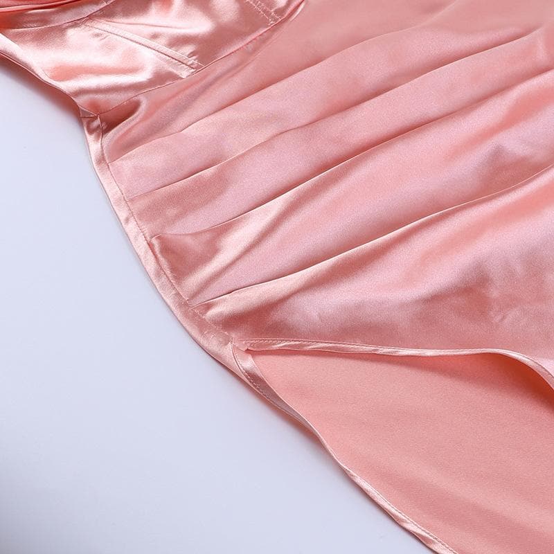 Sleeveless solid satin cowl neck slit backless zip-up cami dress 8