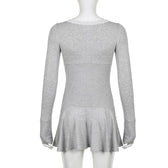 Lace hem square neck contrast long sleeve ruffle mini dress 9