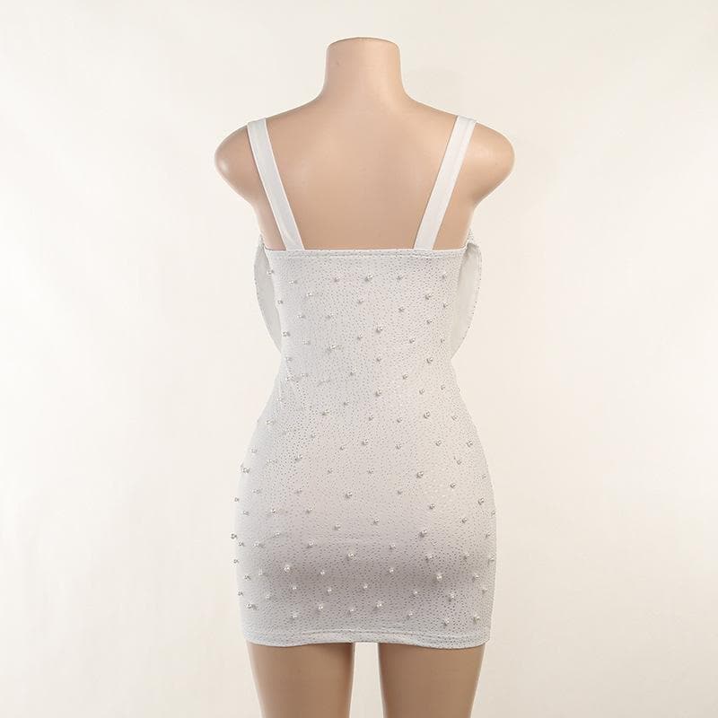 Sleeveless solid ruched beaded hollow out backless cowl neck cami dress 5