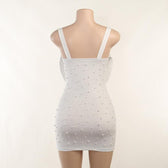 Sleeveless solid ruched beaded hollow out backless cowl neck cami dress 5