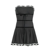 Ribbed lace hem contrast ruched backless tube mini dress 2
