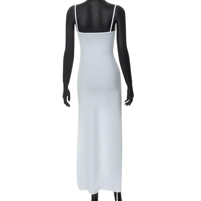 Solid irregular hollow out mesh backless cami mini dress 4