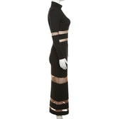 Patchwork mesh contrast long sleeve high neck maxi dress 4