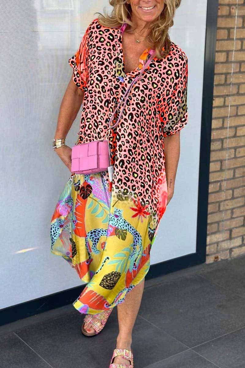 Milagros Chic Casual Leopard Print Dress with Short Sleeves Silhouette Collection