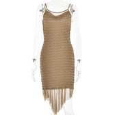 Textured mesh solid ruched irregular cami midi dress 8