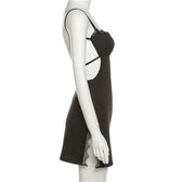 Lace hem solid hollow out backless slit cami mini dress 4