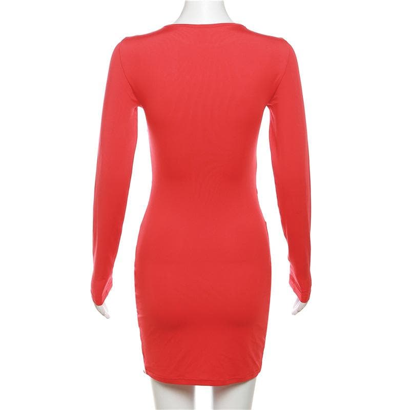 Mesh long sleeve crewneck patchwork contrast mini dress 3