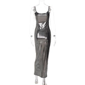 Metallic square neck backless cami maxi dress 3