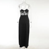 Mesh heart neck high slit pleated tube maxi dress 5