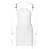 Textured cross back lace up solid backless mini dress 8