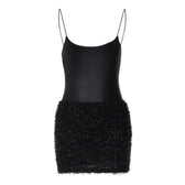 Textured solid satin u neck spaghetti strap sleeveless mini dress 2