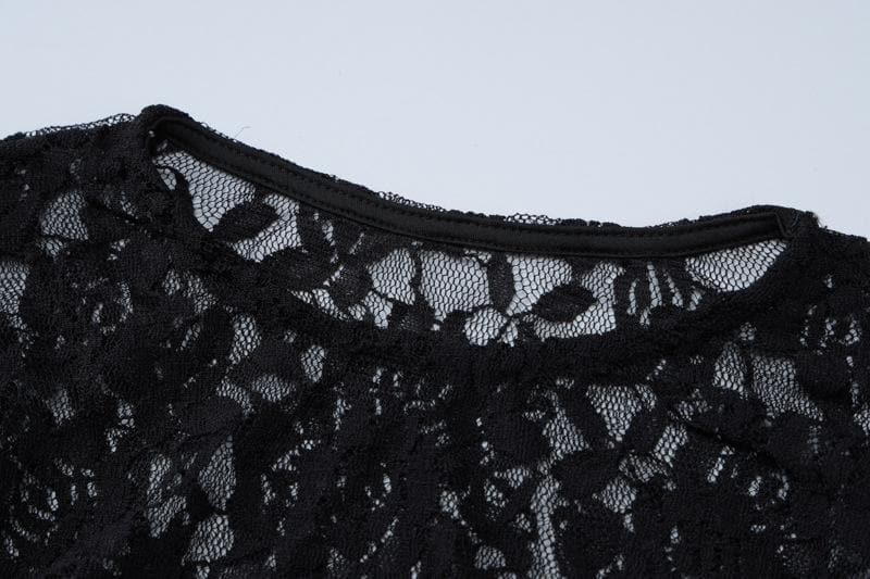 Lace see through long sleeve solid crewneck maxi dress 9