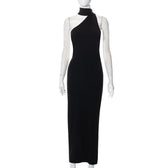 One shoulder backless slit solid halter beaded maxi dress 2
