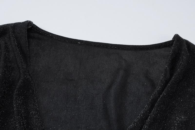 Glitter Cowl Neck Flare Long Sleeve Bodycon Mini Party Dress 5