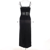 Mesh patchwork zip-up solid backless ruched cami midi dress 8